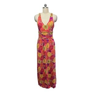 Tabitha Webb Floral Maxi Dress Pink Purple V Neck Sleeveless Womens Size Medium